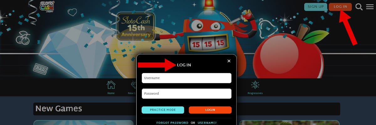 Click on the Sloto Cash Casino Login Button & play video slots